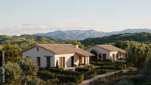 Wallpaper Mural Serene Rustic Houses Surrounded by Lush Green Landscape at Sunset Torontodigital.ca