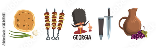 Georgian Traditional Object and Symbols Vector Set