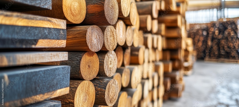 Wood timber stack. Forest environment industry. Generative AI technology. Wood timber stack. Forest environment industry. Generative AI technology.