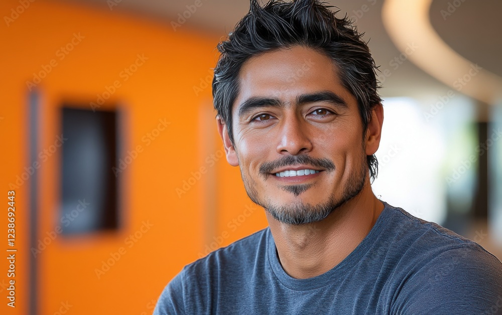 Obraz premium handsome man smiling with a mustache and a causal clothing