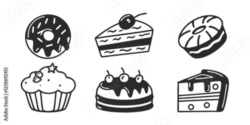 Hand-Drawn Bakery Shop Illustration Collection – Sweets, Pastries & Baking Goods