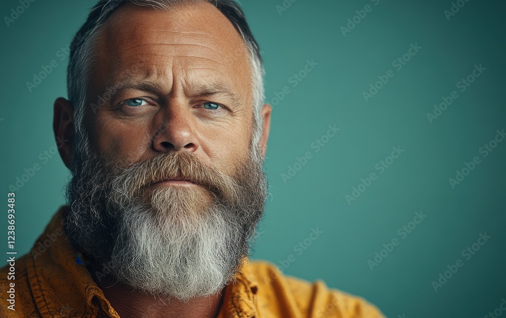 Fototapeta premium A man with a beard and a blue shirt