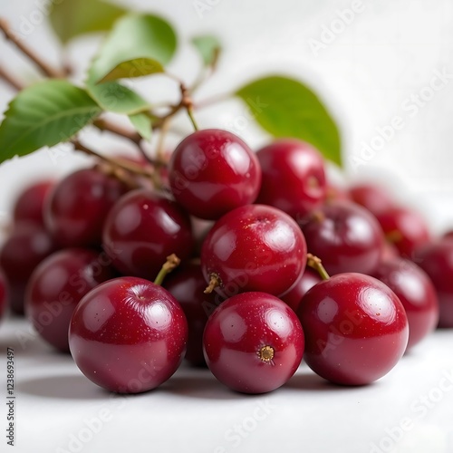 Close-up of Fresh, Deep Red Plums. Bunch of organic Java plum fruits is the local grapes in the Philippines. Syzgium cumini photo