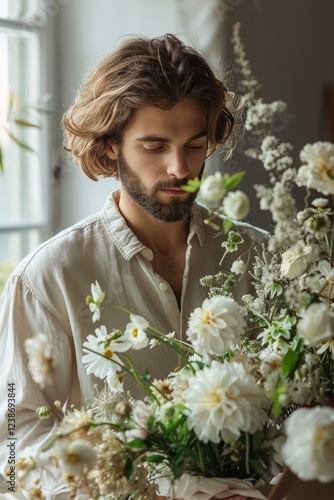 European florist blogger showcasing floral design in a studio photo