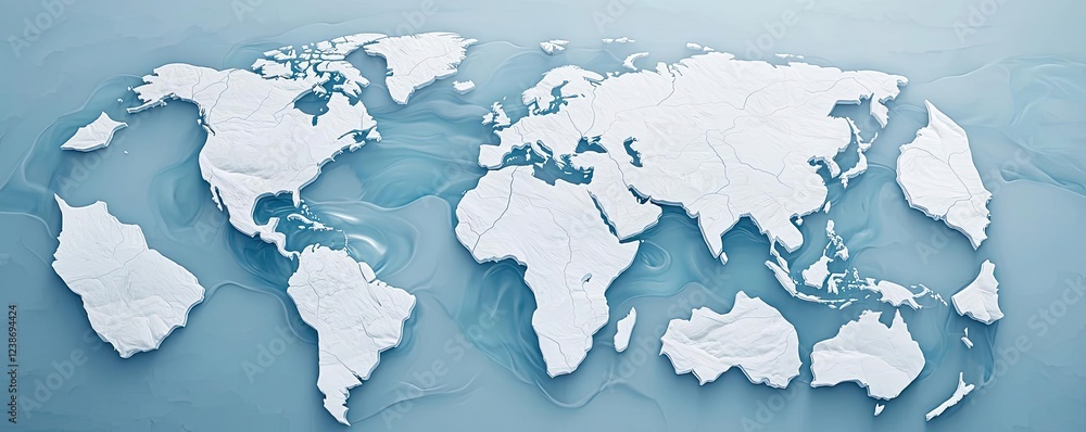 Ice melting climate change idea. A creative map design showcasing the continents and oceans in a modern style. Ice melting climate change idea. A creative map design showcasing the continents and oceans in a modern style.
