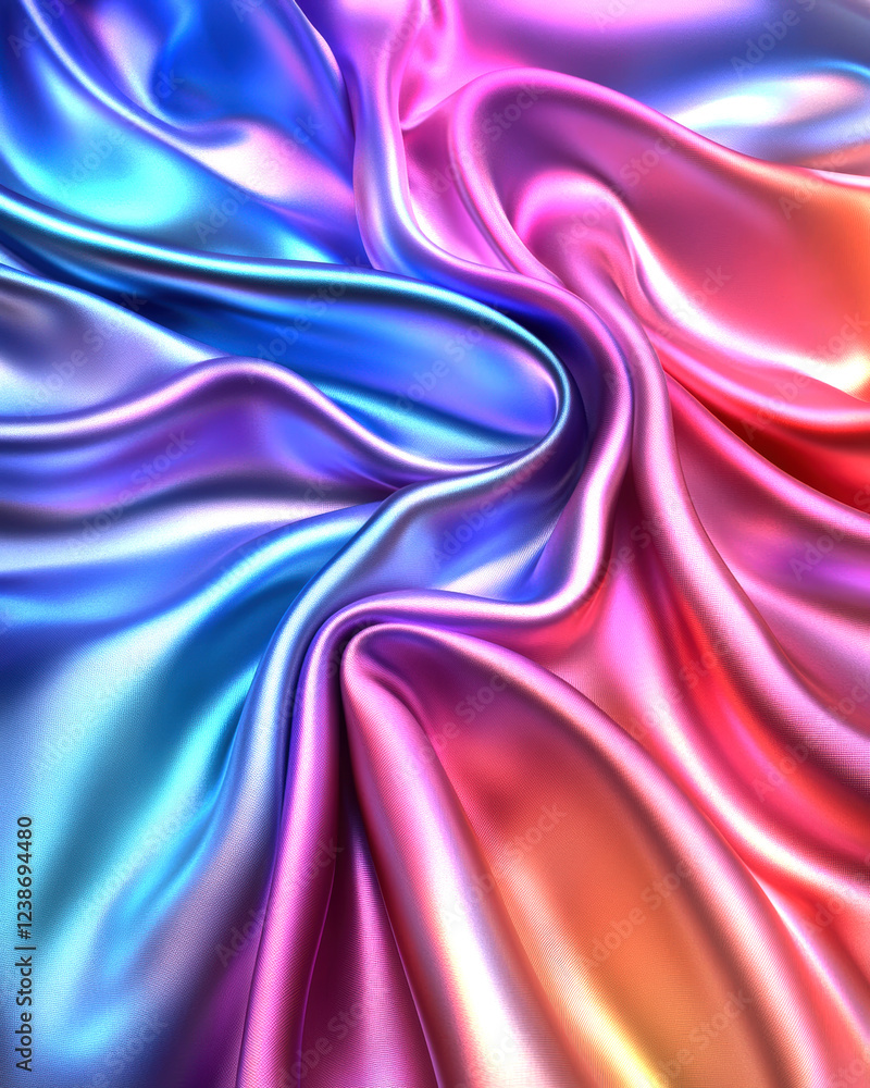 Obraz premium This image showcases a stunning close-up of flowing silk fabric, blending hues of blue, pink, and purple, creating an elegant and serene visual experience that captures the essence of luxury.