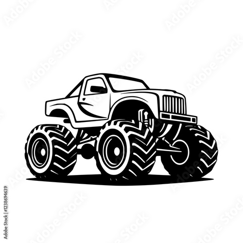 Mighty Monster Truck: A Black and White Vector Illustration of an Off-Road Goliaths