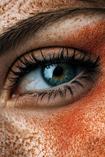 Close-Up of Beautiful Eye with Unique Color and Artistic Makeup