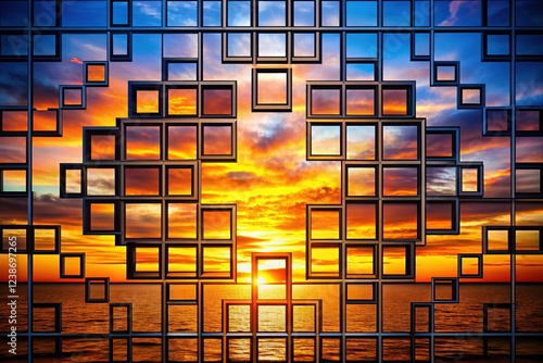 Abstract geometric art. Silhouettes of squares, textured by perlin noise.