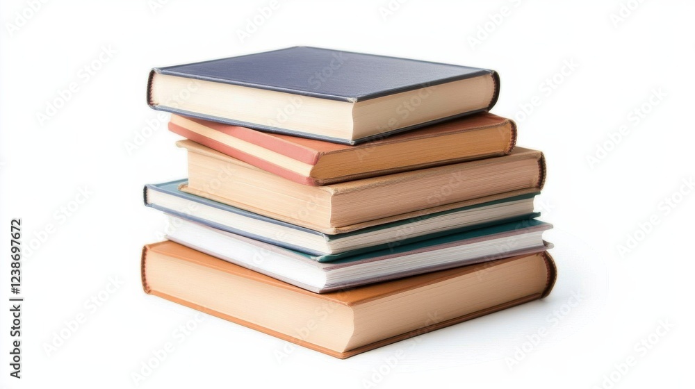 Stack of Neatly Arranged Books with a Clean White Background Representing Knowledge and Organization Stack of Neatly Arranged Books with a Clean White Background Representing Knowledge and Organization