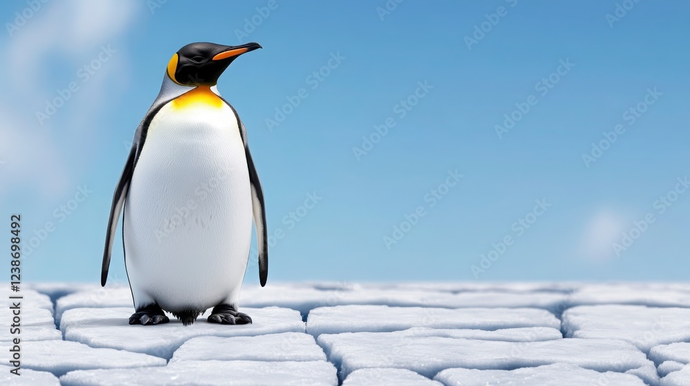Obraz premium Majestic Emperor Penguin Standing on Ice with Blue Sky Background