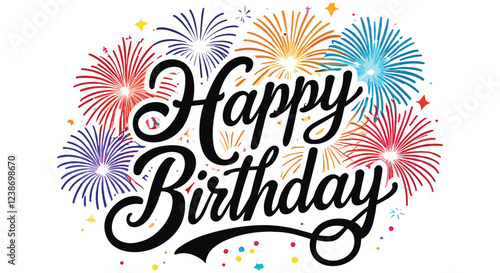 Happy birthday colorful typography vector, Colorful birthday wishes typography with birthday decorative elements, Festive happy birthday typography vector illustration, Birthday decorative elements