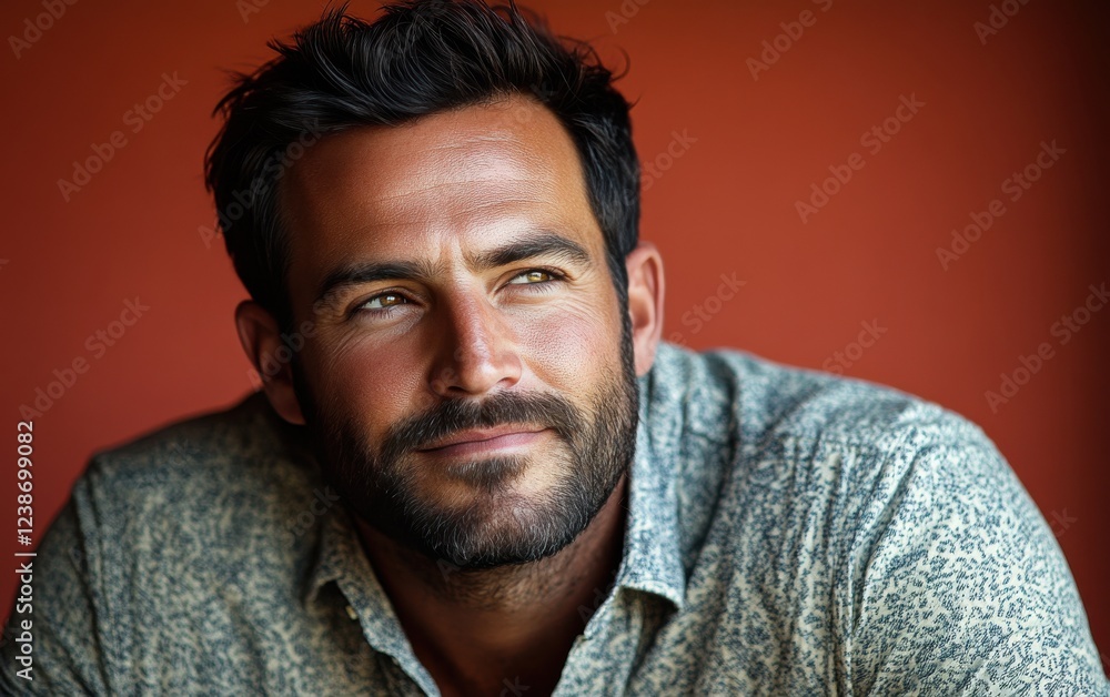 Fototapeta premium handsome man with a beard and a color shirt is smiling