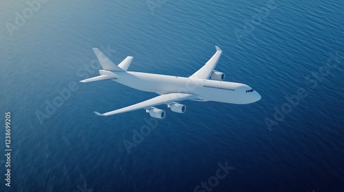Aerial view capturing a cargo airplane flying over the ocean during daylight, illustrating the logistics of air freight in commerce