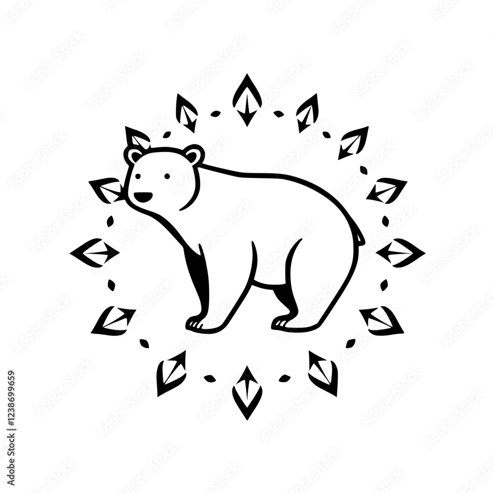 Obraz premium Polar Bear Mandala: Elegant Minimalist Wildlife Art Design