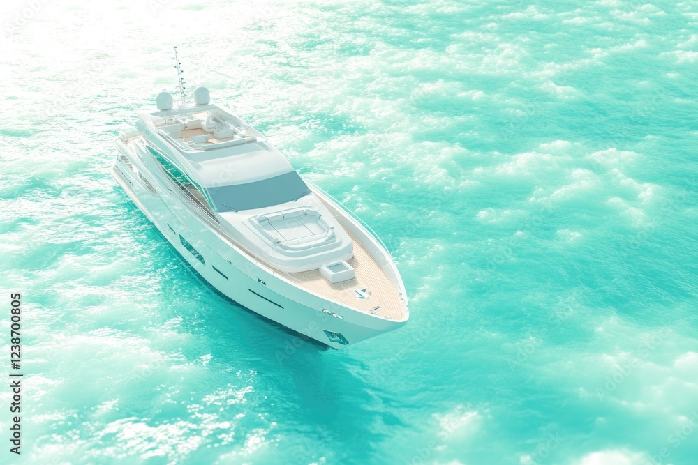 Fototapeta premium Luxury white yacht sailing on turquoise ocean waters, a symbol of wealth and leisure.