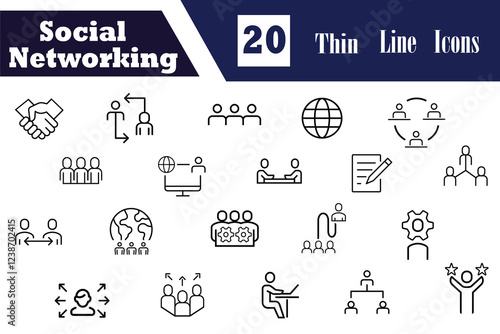Social networking line editable icon set. Containing network, connections, relationship, online networking, community, events, social network etc. Vector illustration