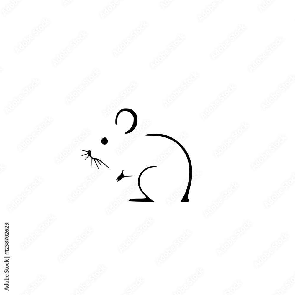 Obraz premium Minimalist Mouse Line Art: Simple Black and White Rodent Drawing, Cute Animal Illustration, Vector Graphic Design