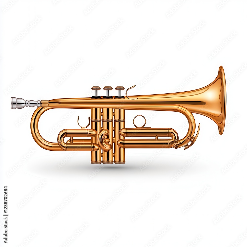 Obraz premium Gold Trumpet on White Background Detailed Studio Shot