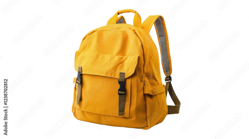 Yellow backpack isolated on transparent background ready for school or travel Yellow backpack isolated on transparent background ready for school or travel