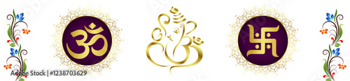 Ganesha om and Swastik . God ganesha 