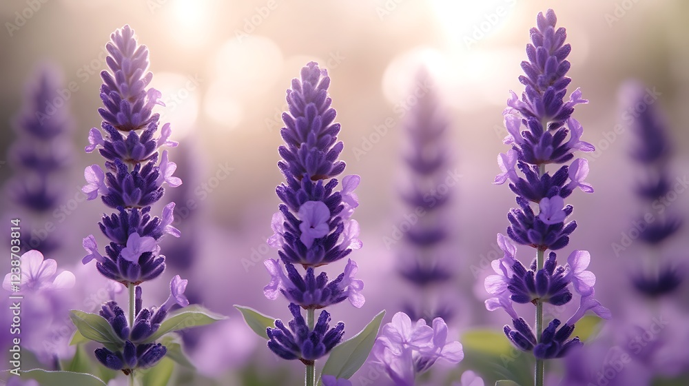 Naklejka premium Three Lavender Flowers Blooming in Sunlight