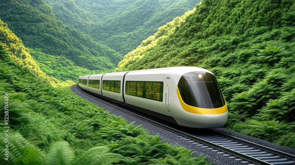 Naklejka premium High-speed train through lush valley