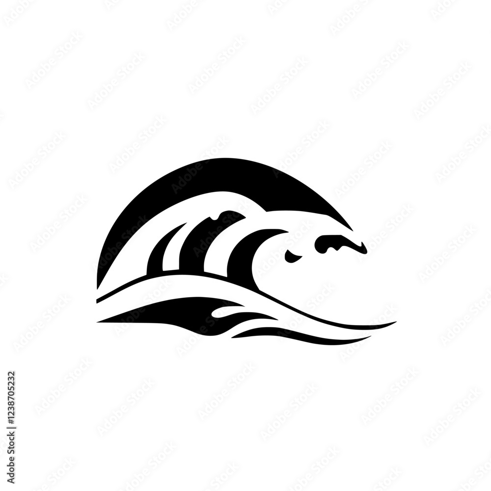Obraz premium Abstract Ocean Wave: Black and White Vector Graphic Design. Perfect for logos, prints, and backgrounds. A stylish and symbolic representation of nature's power and beauty.