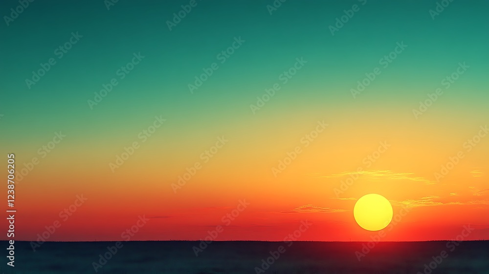 Vibrant Sunset Over a Flat Landscape Horizon Vibrant Sunset Over a Flat Landscape Horizon