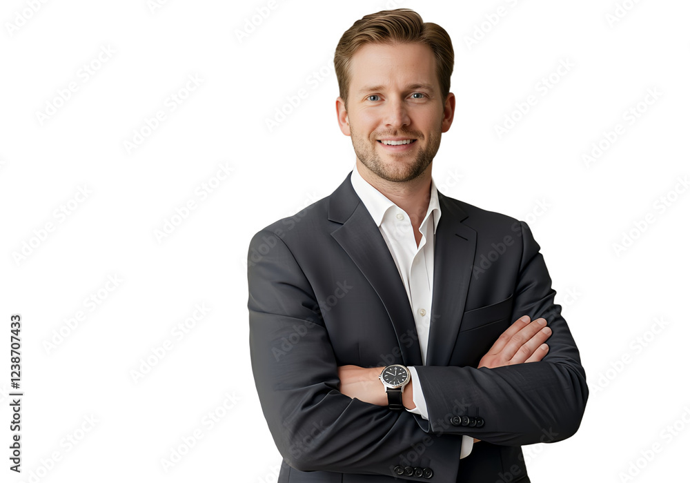 Handsome businessman in formal wear smiling and looking at camera, isolated Handsome businessman in formal wear smiling and looking at camera, isolated