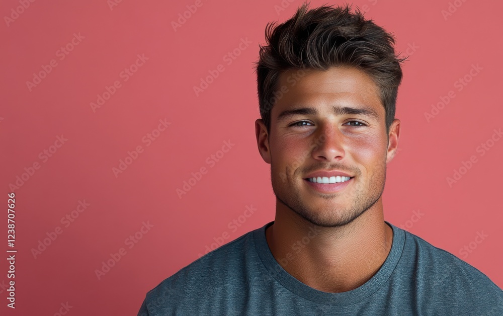 Obraz premium handsome man with a beard and a color shirt is smiling