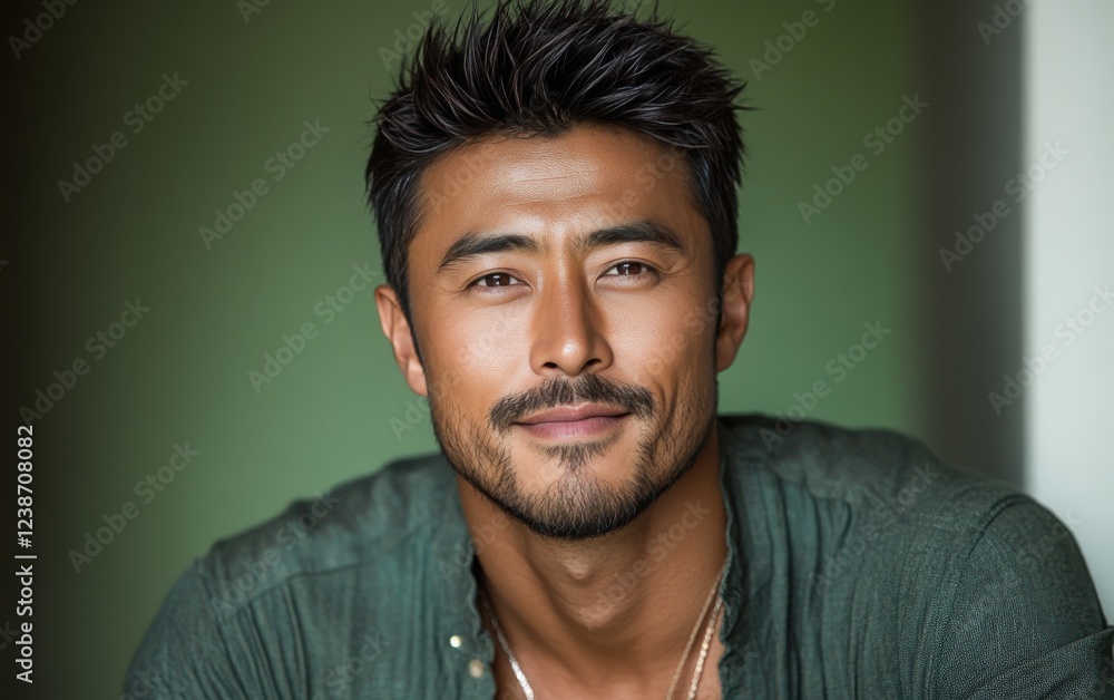 Fototapeta premium handsome man wearing casual clothing, want to smiling