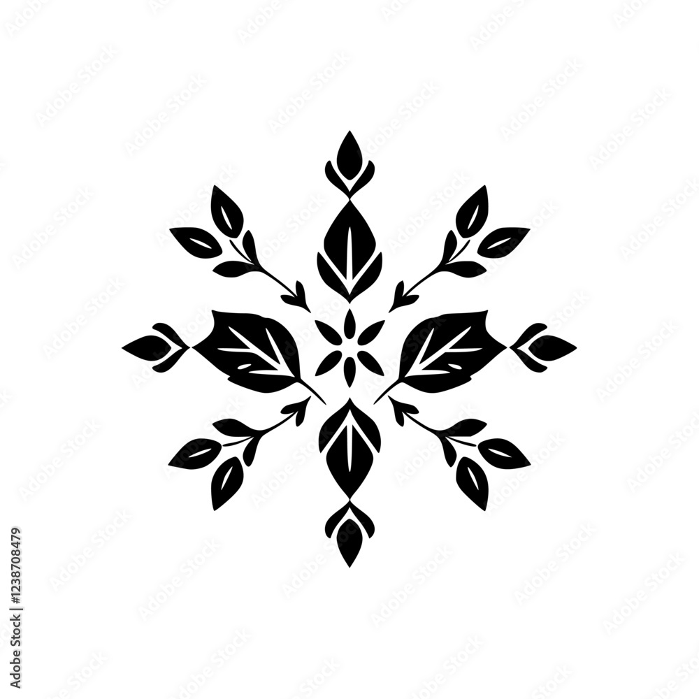 Fototapeta premium Elegant Black and White Floral Mandala Design: A Symmetrical Nature-Inspired Pattern for Decor and Vector Graphics.