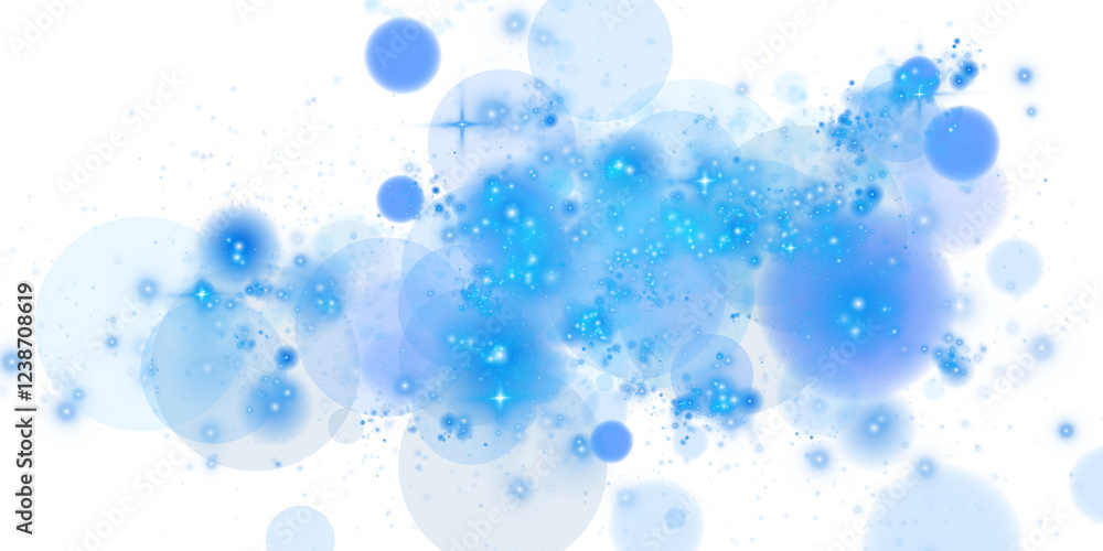 Obraz premium Glowing blue bokeh circles. Christmas background. Powder. Magic shining blue dust. Fine, shiny dust bokeh particles fall off slightly. Fantastic shimmer effect. PNG.