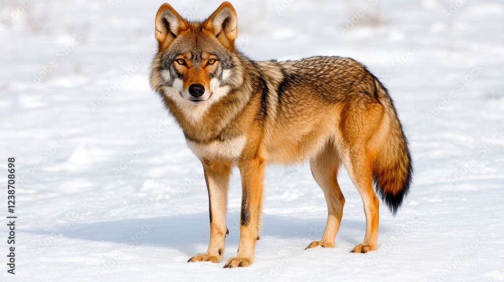 Fototapeta premium Majestic Coyote Standing on Snowy Landscape in Natural Habitat