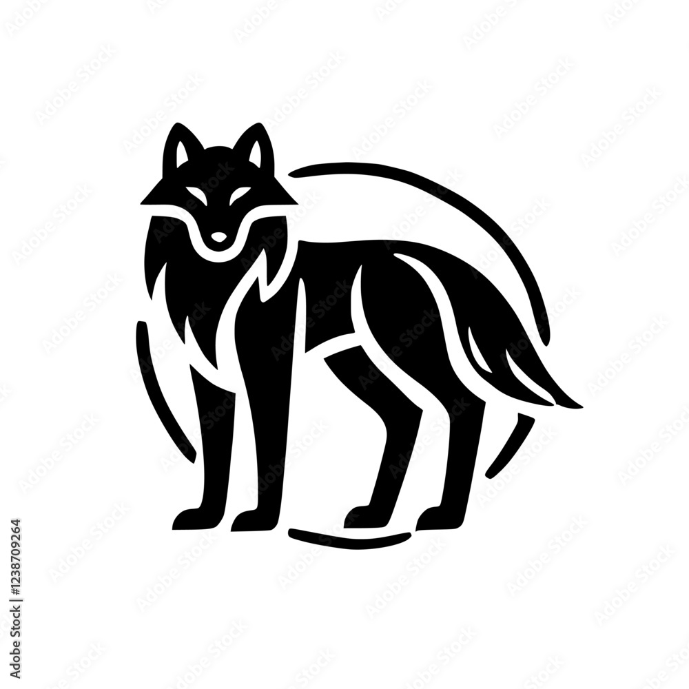 Obraz premium Majestic Wolf Silhouette: Black and White Animal Vector Graphic