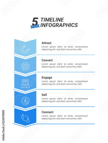 5 Steps Infographic Timeline with Editable Text for Business Presentation, Poster, Banner and Booklet.