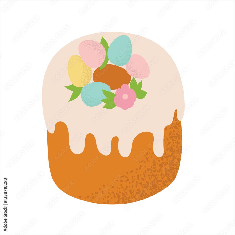 Colorful Easter eggs, bunnies and a festive cake isolated on a white background. Ideal for concepts related to Easter celebrations, holiday treats, spring and holiday cooking. Colorful Easter eggs, bunnies and a festive cake isolated on a white background. Ideal for concepts related to Easter celebrations, holiday treats, spring and holiday cooking.
