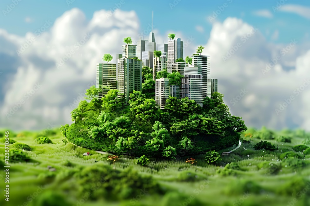 Fototapeta premium Sustainable Urban Development Concept with Lush Green Landscape