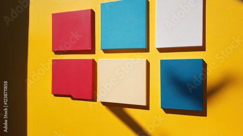 Various colored panels displayed on a sunny yellow background with a subtle shadow for a dynamic look.