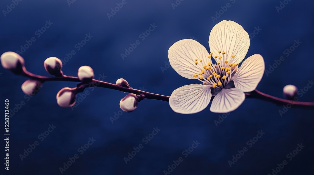 Elegant Blossoming Flower on Branch Against Dark Background