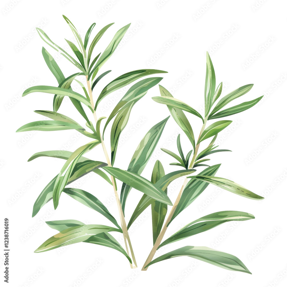 Fototapeta premium detailed illustration of green herb leaves, showcasing their vibrant colors and textures, perfect for culinary or botanical themes
