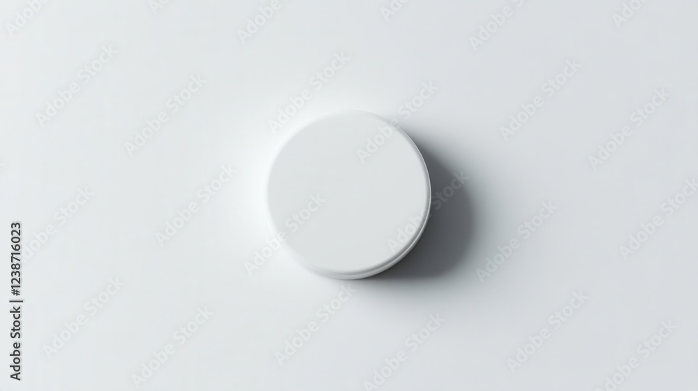 pristine circular white adhesive label floating against pure white backdrop, subtle shadow details creating depth, minimalist product photography pristine circular white adhesive label floating against pure white backdrop, subtle shadow details creating depth, minimalist product photography