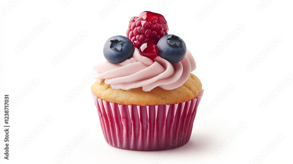 cupcake , muffin cake with raspberries and cream on white background cupcake , muffin cake with raspberries and cream on white background