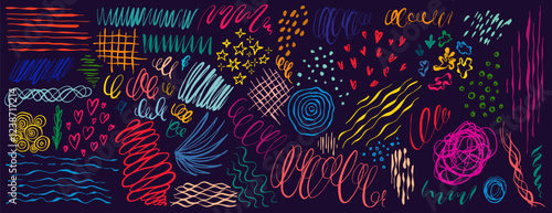 Hand Drawn textures and design elements made with ink. Doodle scribble elements
