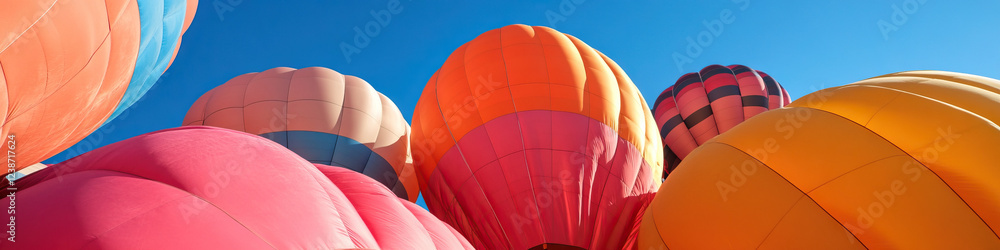 Fototapeta premium Close-up of Multicolored Hot Air Balloons Against Blue Sky