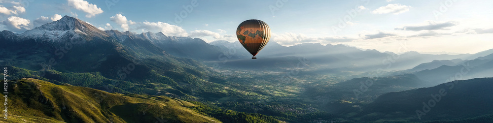 Fototapeta premium Hot Air Balloon over Mountainous Terrain