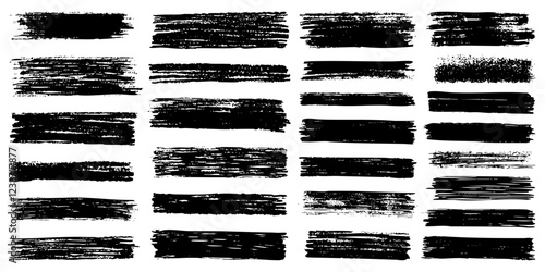 set of grunge paint, ink brush strokes. brush collection isolated on white background. Trendy brush stroke for black ink paint,grunge backdrop, dirt banner,watercolor design and dirty texture