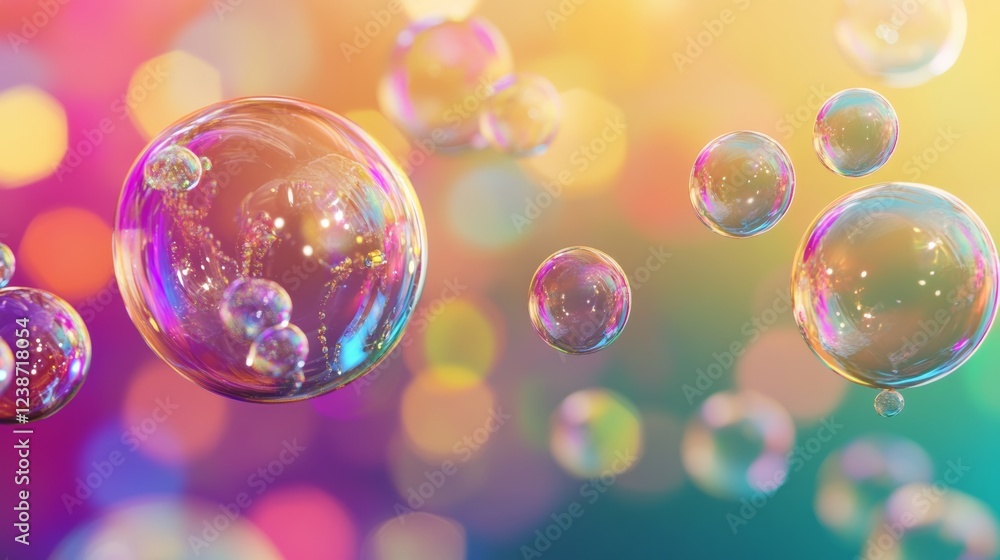 Enchanting scene of colorful bubbles floating against a vibrant gradient background Enchanting scene of colorful bubbles floating against a vibrant gradient background