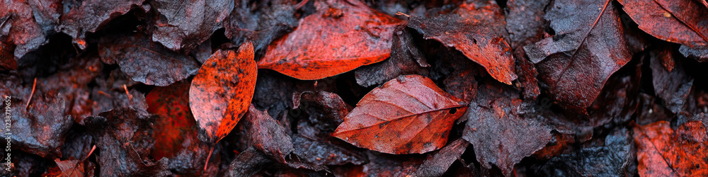 Wet Autumn Leaves: Close-Up of Red and Dark-Colored Foliage Wet Autumn Leaves: Close-Up of Red and Dark-Colored Foliage